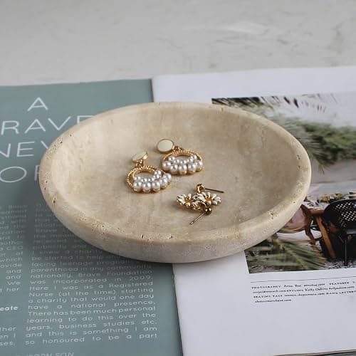 Nawgnail Natural Travertine Marble Jewelry Dish 5.5", Trinket Dish for Ring Earring, Gift for Woman Daugther(Beige Travertine) thumbnail 6