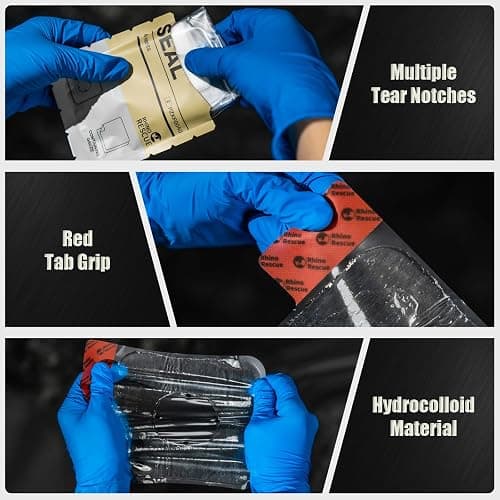RHINO RESCUE Vented Chest Seal, 4 Vents, Sterile Emergency Trauma Dressing, Occlusive Adhesive Pad, IFAK Trauma Refill Medical First Aid Supplies for Wound Care, Gunshot Wound, Sucking Chest(2 Count) thumbnail 3