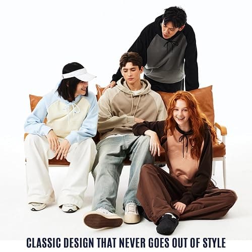 Qichic Men’s Sweatshirts Long Sleeve Pullover Patchwork Plaid Jacquard Hoodie Casual Drawstring Hoody Top thumbnail 6