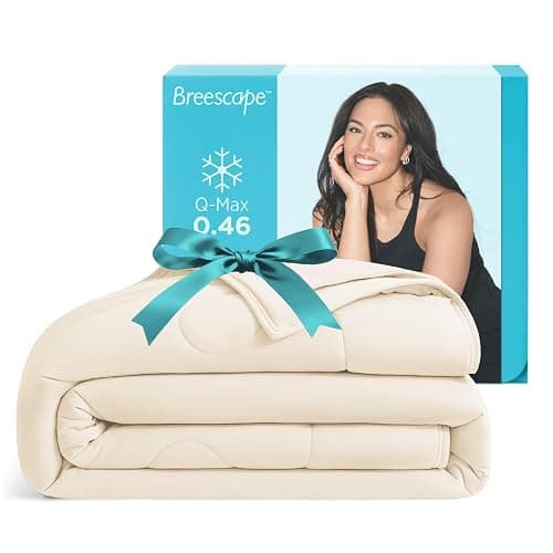 Breescape Cooling Comforter Throw Size - BlendTek™ Q-Max>0.46 Tech, Breathable Blanket for Hot Sleepers & Night Sweats Relief, Premium Lightweight Summer Bedding, 52x72 Inches, Ivory - Image 1