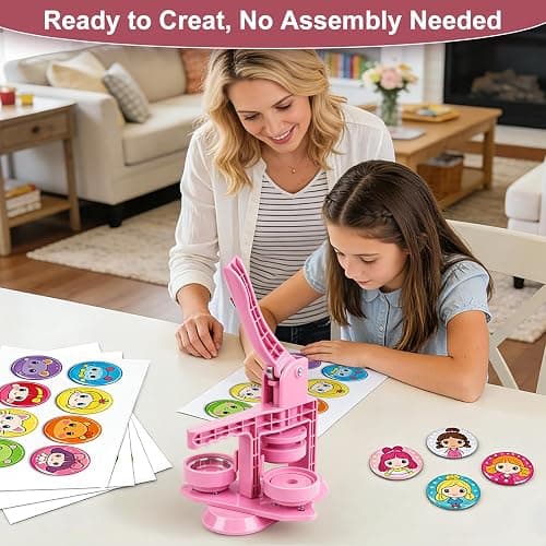 MK.Bear 2026 Button Maker Machine 2.25 Inch (58mm), No Installation Required Pin Maker Kit for Button Making, DIY Pink Badge Maker Button Press with 30 Badge Supplies & Circle Cutter thumbnail 2