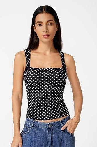 QINSEN Women's Square Neck Sleeveless Double-Layer Tank Tops Basic Tight T Shirts thumbnail 2