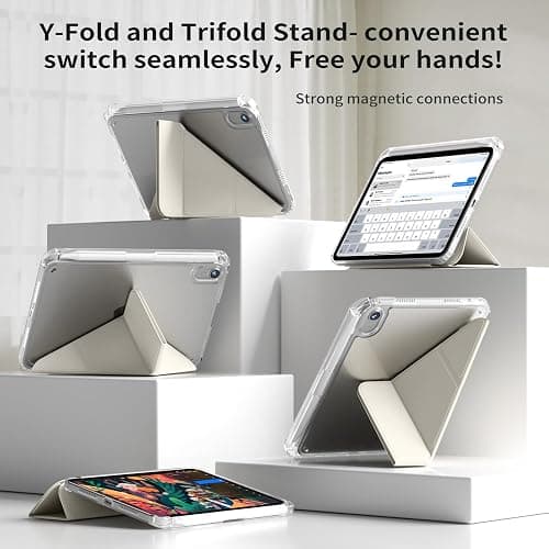 kenke Case for iPad mini A17 pro 8.3 Inch 2024, for iPad mini 6th Generation 8.3 Inch 2021 with Pencil Holder, Solid Y-Fold Stand Cover with Full Clear Hard Back Shell, Auto Wake/Sleep, Cream White thumbnail 4