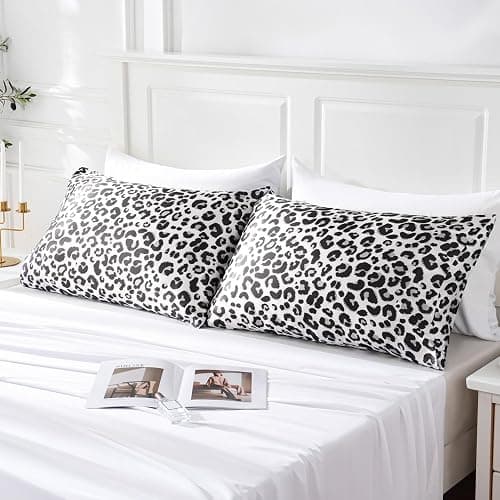 MR&HM Satin Pillowcase for Hair and Skin, Silk Satin Pillowcase 2 Pack, Standard Size Pillow Cases Set of 2, Silky Pillow Cover with Envelope Closure (20x26, White Leopard) thumbnail 6