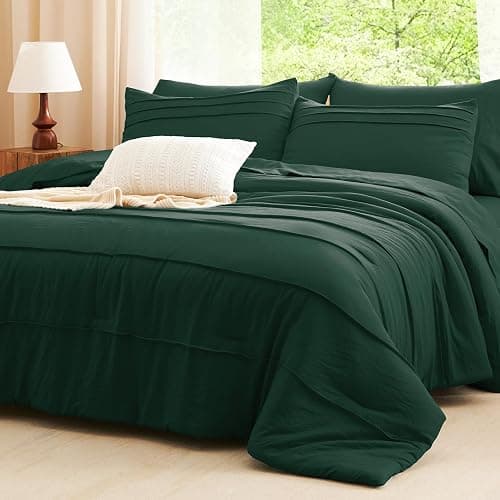 CozyLux Full Size Comforter Sets Emerald Green, 7 Pieces Soft Pinch Pleat Bed in a Bag Full Comforter Set with Sheets, Bed Set with Down Alternative Comforter, Sheets, Pillowcases & Shams thumbnail 9