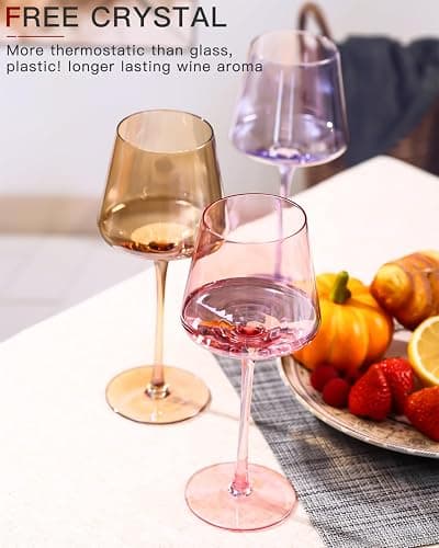 comfit Colored Wine Glasses Set of 6-18oz【Hand Blown】 Crystal Colorful Wine Glasses with With Long Stem-Muticolor Wine Glasses Wedding gift set for wine lovers Wine Dinner - Multicolor(6 Count) thumbnail 7