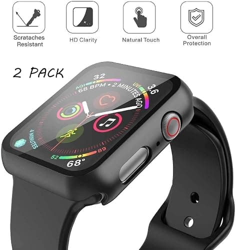 Misxi 2 Pack Hard PC Case with Tempered Glass Screen Protector Compatible with Apple Watch SE 3 (2025) SE 2 SE Series 6 Series 5 Series 4 44mm, Black thumbnail 2
