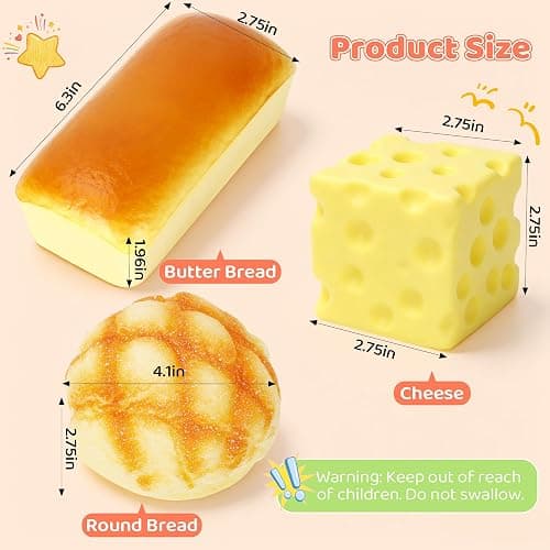 dZbGift Bread Butter Squishy,Cheese Squishy,3pcs Slow Rising squishies -Squeeze Toys,Jumbo squishies for Stress Relief,Gift for Boys Girls Adults thumbnail 3
