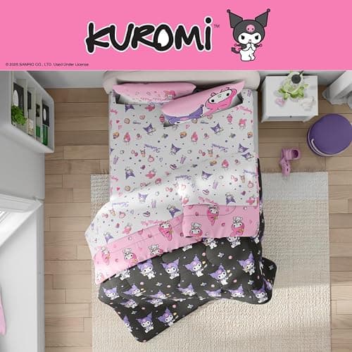 Franco Sanrio Kuromi & My Melody Bedding 7 Piece Super Soft Cozy Reversible Comforter and Sheet Set with Sham, Full, (Officially Licensed Product) thumbnail 2