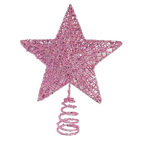 Christmas Tree Star Topper, Xmas Tree Topper Glittered 5 Point Star Treetop for Christmas Tree Ornament Indoor Party Home Decoration (Pink) - Image 1