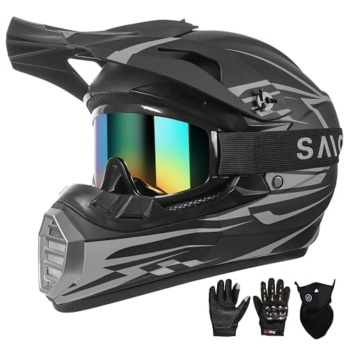 DOT Approved Youth Kids Motocross Helmet - Ultra-Lightweight Full Face Dirt Bike/ATV Helmet with Goggles, Gloves & Face Shield (4-Piece Set) - Image 1