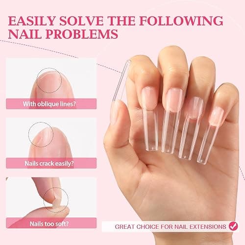 UNA GELLA Extra Long Tapered Sqaure Nail Tips Full Cover 504pcs No C Curve Clear Gel Nail Tips XXL Long Straight Nails Tips Acrylic Nails Square Gel Nails for DIY Nail Art 12 Sizes thumbnail 7
