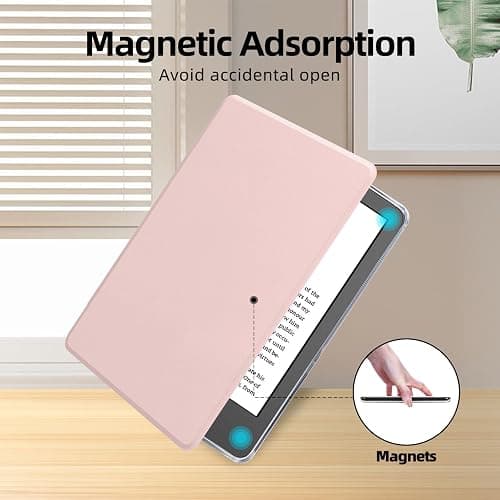 HOICHOE Case for 6" Kindle 2024/2022 Release (11 Generation), Light PU Leather Cover and Transparent Hard Back Shell with Hand Strap, Auto Sleep/Wake, Sakura Pink thumbnail 7