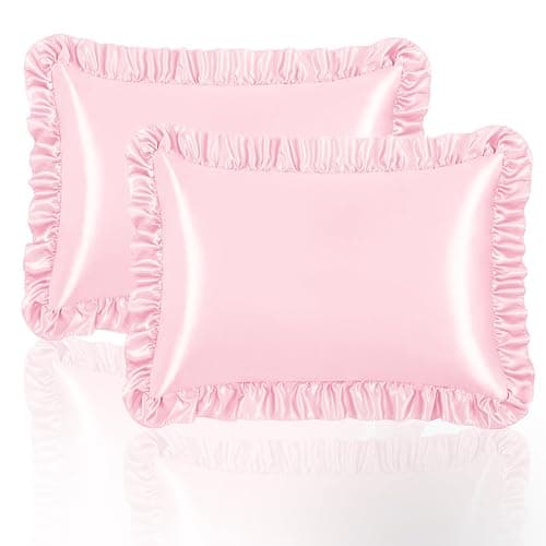 NSGZ Ruffled Satin Pillowcase Set of 2, Standard Size Silky Pillow Shams for Hair and Skin Care, Pink Satin Pillow Covers with Envelope Closure, Anti Wrinkle Pillow Cases for Princess Room Decor thumbnail 7