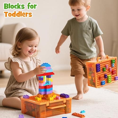 97PCS Building Blocks Set with Storage Box & Base Plate - STEM Educational Toys for Toddlers, Kids Ages 3+, Compatible with Major Large Particle Building Block thumbnail 4