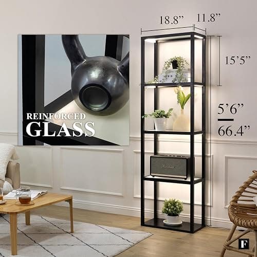 LED Display Shelf with Lights – Glass Display Cabinet for Collectibles with Dimmable Lighting, App & Remote Control – 66” Curio Shelf Floor Lamp with Adjustable Color Temps – FENLO Fantasy Plus Pro thumbnail 2