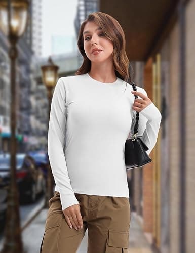 HOPLYNN 1/4 Pack Womens Long Sleeve Shirts Crew Neck Basic Compression Slim Fitted Workout Undershirts Baselayer Tops thumbnail 3