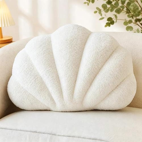 CANGHI Shell Pillow Seashell Decorative Pillow Ivory White Beachy Coastal Shell Shaped Throw Pillows 13x10 Inch Soft Ocean Beach Sea Shell Plush Pillows Cushion for Bed Couch Living Sofa Room Decor - Image 1