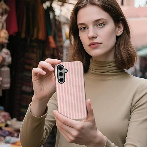 ilikediy for Samsung Galaxy S24 Plus Case,HL2 Pink Stripes Hybrid 2 Layer Hard Shell Silicone Protective Pattern Design Case thumbnail 5