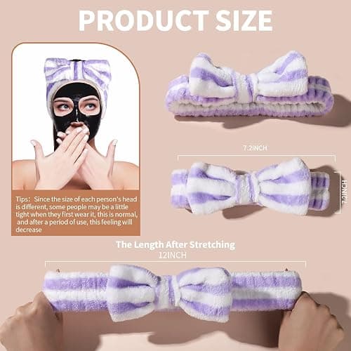 Teenitor 5pcs Makeup Headband with Removable Bow, Spa Headband for Washing Face for Teen Girls Women, Gifts Basket for Teens Girls Party, Skin Care Hairband thumbnail 2