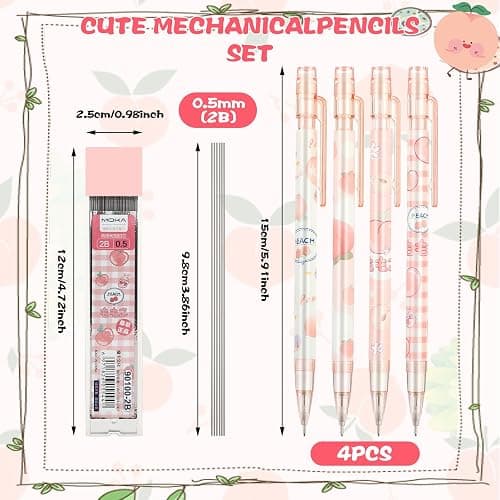 Mabor 4 Pcs Cute Mechanical Pencil Set Including 0.5mm Pastel Mechanical Pencils with 1 Tubes Refills Stationary Cute School Office Supplies for Writing Drawing Sketching thumbnail 4