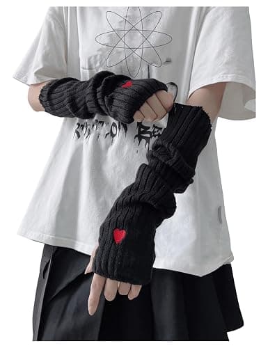 Verdusa Women's Y2k Arm Warmers Heart Knit Arm Sleeves Fingerless Gloves - Image 1