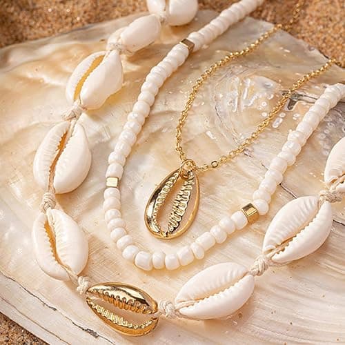 YANCHUN Shell Necklace Beach Jewelry for Women Sea Shell Necklace Layered Gold Shell Charm Necklaces Summer Outfits for Women Beach Fashion Accessories thumbnail 5