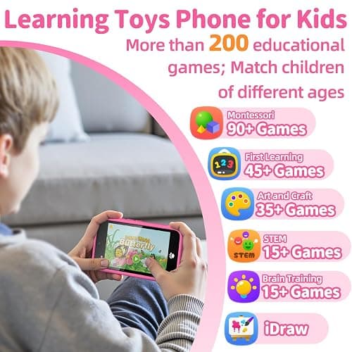 MOMILLA Kids Smart Phone with Dual Camera, 3.97" Touchscreen, 200+ Educational Games, Learning Toys with Parental Control for Ages 3-12, No SIM Birthday Gifts thumbnail 2