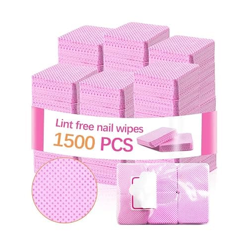 1500Pcs Lint Free Nail Wipes, Pink No Lint Nail Wipes for Gel Nails Lint Free Polish Remover Wipe Eyelash Extensions Glue Nails Cleaning Pads Supplies - Image 1