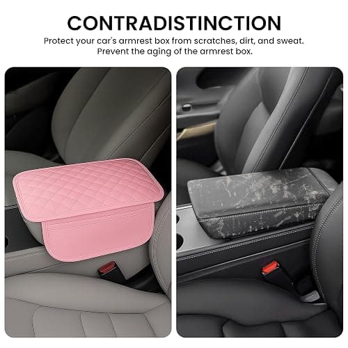 DSCARCovers Upgraded Car Center Console Cover Pink,Microfiber Leather Car Armrest Cover Cushion with 2 Storage Bags,Universal Car Armrest Storage Box Car Interior Accessories for Most Vehicles (Pink) thumbnail 9