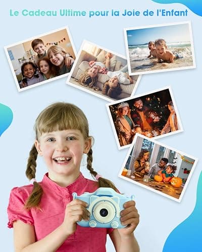 Appareil Photo Enfant Numérique, Jouet Fille 3-12 Ans, Rose, Double Objectif, Carte SD 32 Go, Étui en Silicone, Écran IPS 2,0 Pouces, Vidéo HD 1080p - Cadeau Fille de Noël et d'anniversaire (Bleu) thumbnail 4