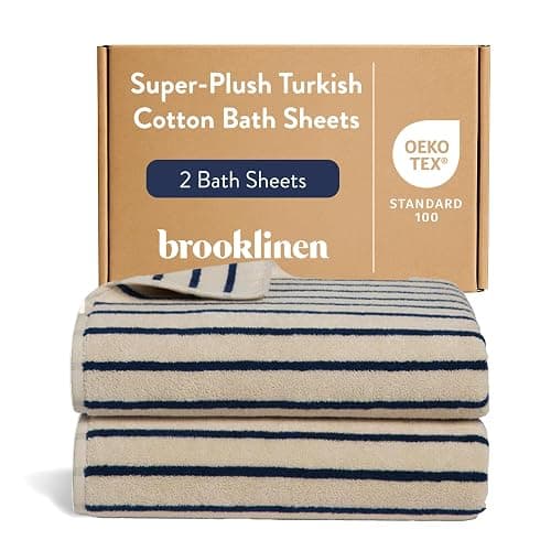 Brooklinen Super-Plush Turkish Cotton Bath Sheets - Set of 2 - Cotton, 820 GSM, Highly Absorbent, Machine Washable, Perfect for Home & Bathroom (40" x 65", Striped Navy) - Image 1