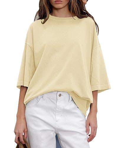 Womens Oversized T Shirts Short Sleeve Cotton Loose Fit Basic Tee Tops | Relaxed Summer Casual Crew Neck Plus Size Blouse thumbnail 3