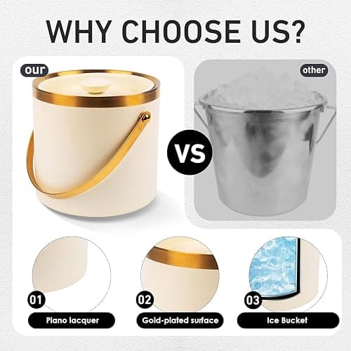3L beige white Double Wall Insulated Stainless Steel Ice Bucket with scoop for Cocktail Bar,Metal Ice Bucket for freezer with Lid for parties.ice Container to Keep Ice Colder,bar cart accessories thumbnail 5
