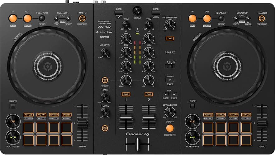 Pioneer DJ DDJ FLX4 2-Channel DJ Controller - Black Bundle with Gator Case, Headphones, and Austin Bazaar Polishing Cloth thumbnail 2