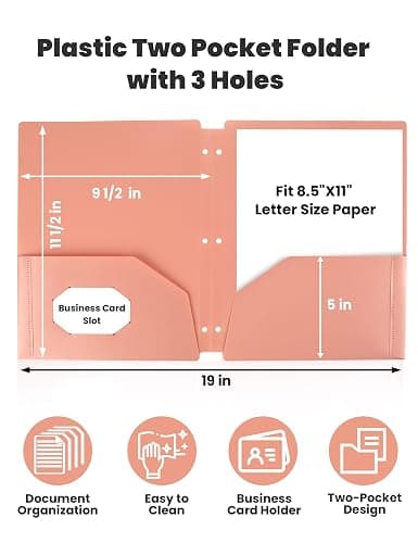 SUNEE 3 Hole Folders with Pockets (6 Pack, Vintage Colors) Plastic Folders for 3 Ring Binder, Heavy Duty Binder Folder for Document for School, Students, Teachers, Office Staf thumbnail 3