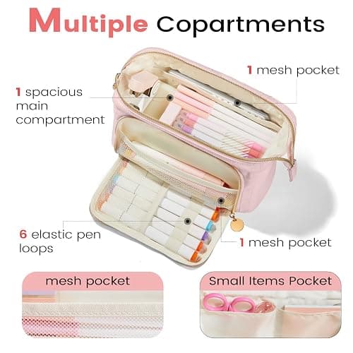 Sooez Large Pencil Case Pouch, Soft Pencil Bag with Zipper, Pen Bag Wide Opening, School Supplies Cute Pencil Case for Girls Boy Men Women, Beige thumbnail 5