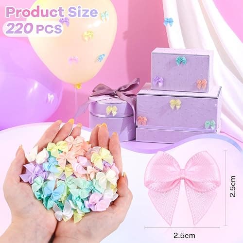220PCS Tinkrstuff Macaroon Mini Bows for Crafts, 1" Fabric Small Bows for Decoration,Satin Ribbon Tiny Bow for Clothes Ornament, Cute Christmas Tree Bows &Thanksgiving Gifts Party Cake Balloon Decor thumbnail 4