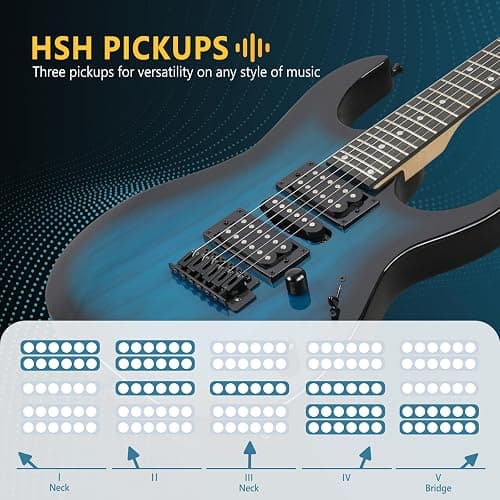 GLARRY 39" Full Size Electric Guitar Kit for Beginners, Starter Electric Guitar Set with 20W Amp & HSH Pickups, Model 170 (Turn Blue) thumbnail 7