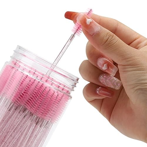 100 Pcs Disposable Mascara Wands, Crystal Eyebrow Spoolies Brush for Eyelash Extensions, Pink Lash Brushes with Container thumbnail 5