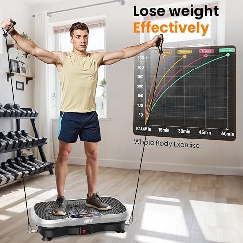 AXV Vibration Plate Fitness Platform Exercise Machine Vibrating Shaking Full Body Shaker Workout Vibrate Stand Shake Board Sport Gym for Weight Loss Fat Burner for Women Men thumbnail 4