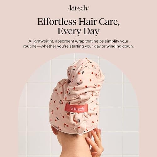 Kitsch XL Microfiber Hair Towel Wrap for Women – Ultra Absorbent Microfiber Bath Towels for Wet, Curly, Long or Short Hair – Anti-Frizz Hair Wrap, Great Hair Products Gift for Women – Cherry Print thumbnail 9