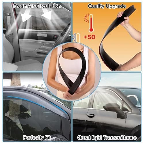 SONTIAN 4pcs Window Visors Tape-On for 2002-2008 Dodge Ram 1500, 2003-2009 Ram 2500 & 3500 with Crew/Extended Cab Sun Rain Guard Side Window Wind Deflectors thumbnail 3