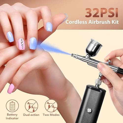 Airbrush Kit with Compressor, 32PSI Handheld Mini Air Brush Gun Set, Portable High Pressure Air Brushes for Painting, Tattoo, Nail Art, Mode, Makeup, Cake, Barber thumbnail 2