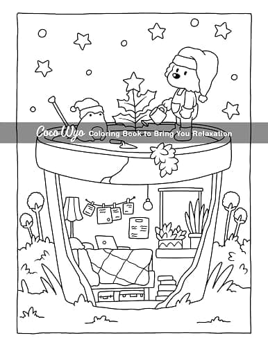 Cozy Spaces: Coloring Book for Adults and Teens Featuring Relaxing Familiar Corners with Cute Animal Characters for Stress Relief thumbnail 7