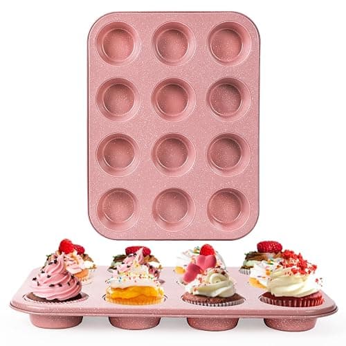 Spmarkt 2-Pack Pink Nonstick Muffin Pans, 12-Cup Muffin Cake Pan, 5-Layer Free PFOA/PFOS/PTFE Safe Cupcake Pan, Durable & Easy-Clean Muffin Cup for Baking - Image 1
