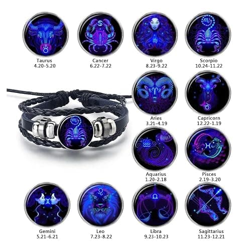Zodiac Signs Spirit Bracelet Zodiac Bracelet for Women Men Adjustable 12 Constellation Bracelet Multilayer Zodiac Black Leather Bracelets Zodiac Sign Wrap Bracelet for Women Men Birthday Jewelry thumbnail 6