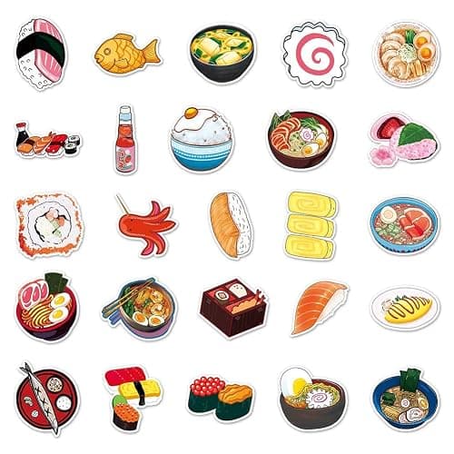 Japanese Food Stickers |50Pcs Japanese Cuisine Sushi Waterproof Vinyl Decals for Water Bottles Bicycle Laptop Refrigerator Luggage Computer Mobile Phone Skateboard Bike Décor thumbnail 3