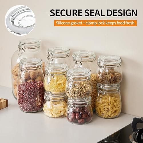 5 Pack 25oz Food Storage Jars with Airtight Lids, Preserving Seal Wire Clip Fastening Glass Containers, Canisters for Kitchen Organization, Flour, Cereal, Pasta, Sugar, Beans, Pickling Jars(25 Oz*5) thumbnail 6