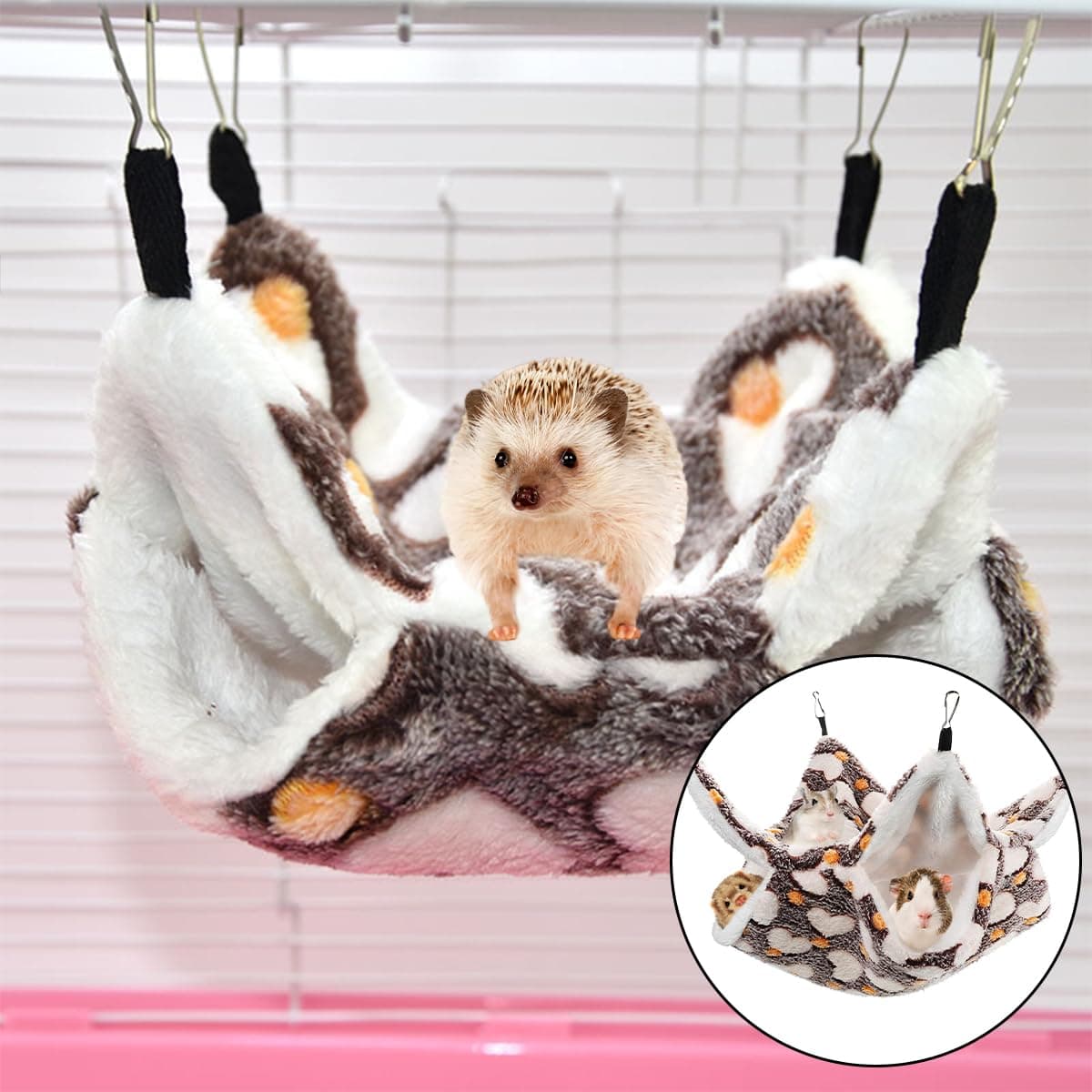 Small Pet Cage Hammock, 1 PCS Double Layer Pet Hanging Bed for Ferrets, Guinea Pigs, Hamster, Squirrel, Rabbit (30 x 30cm/11.8 x 11.8in) thumbnail 3